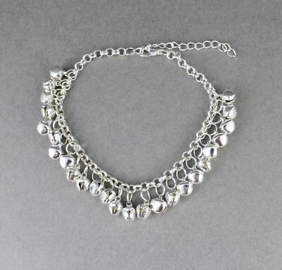 Plata Jingle Bells Ajustable Tobillera Pulsera Bailarina del Vientre 8-10" Largo Foto 1 de 4