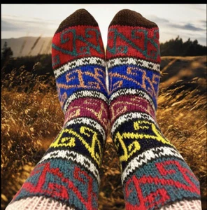 Hand Knitted Socks Wool Cotton Blend Hand Made Warm Soft Winter Socks Knit - Picture 1 of 7