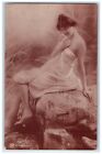 c1910's Pretty Woman Sat On Rock River Traus Risque Unposted Antique Postcard