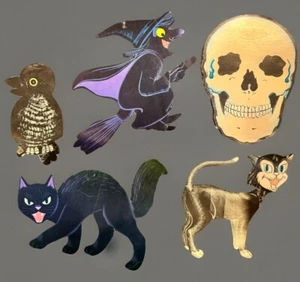 Vintage Lot Of 5 Halloween Witch Bird Skull Cat Die Cut Wall Decor Sign - Picture 1 of 24