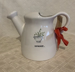 RAE DUNN 2019 Watering Can SPROUT Springtime ceramic Decor Easter Gift - Picture 1 of 9
