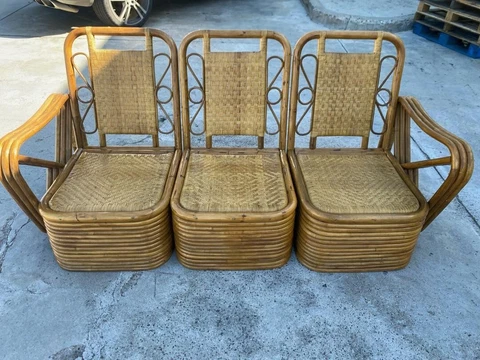 Vtg Mid Century Paul Frankl Square Pretzel Bamboo Rattan Couch Sofa W/ Cushions Cover