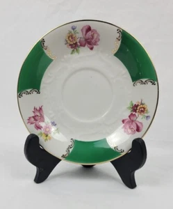 Vintage Saucer Bareuther Waldsassen Bavaria Germany Green Floral Gold 6 Inch - Picture 1 of 8