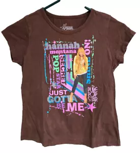 Camicia bambina Hannah Montana L 10-12 marrone grafica Miley Cyrus Disney top vintage - Foto 1 di 7