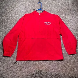Chaqueta con Capucha Champion Hombres XL Roja Wisconsin Badgers Fútbol 1/2 Cremallera Cortavientos - Imagen 1 de 8