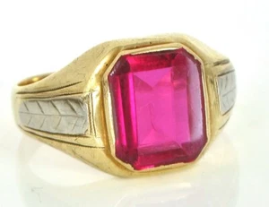 VINTAGE BEAUTIFUL 10K YELLOW GOLD MEN'S RUBY SIGNET RING SIZE 9.5 5.5 GRAMS ! - Picture 1 of 1