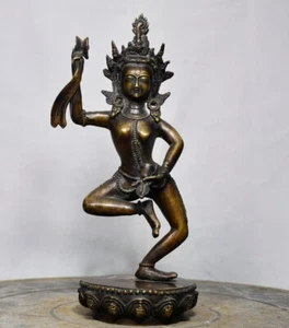 9,1 Zoll China alte antike tibetische tibetische Buddhismus Tempel Bronze Dakini Buddha Statue - Bild 1 von 9