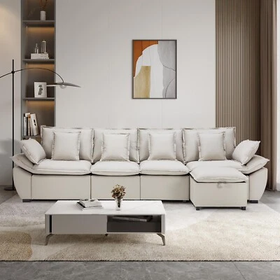 Sofá seccional de 143" en forma de L sofá de 4 plazas con otomana flexible para sala de estar Foto 1 de 4