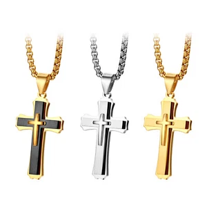 Mens Stainless Steel Christ Cross Religious Crucifix Pendant Necklace Chain 22" - Picture 1 of 11