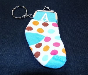 Knit Sock Coin Purse w/Snap Closure & Monogram Initial, Choice of Pink or Blue - Picture 1 of 9