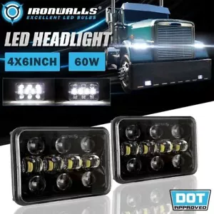 Par de faros LED blancos de 4x6" lámpara de haz alto/bajo para Freightliner FLD120 FLD112 - Imagen 1 de 12