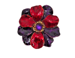 Round Red & Purple Flower Brooch/Pendant - Picture 1 of 7