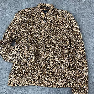 MSK Crinkle Sequined Zip Up Jacket Women's Size M Tan Black Animal Print Poly - Picture 1 of 10