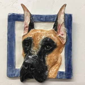 Deutsche Dogge Hund Keramik Tier Fliese Handarbeit Haustierportrait auf Lager Alexander Art - Bild 1 von 4