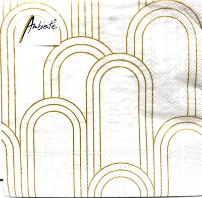 Ambiente Geometric Gold Lines Printed Napkins - Lunch Size -20 ct Decoupage NEW - Image 1 of 2