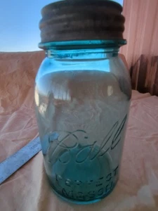 Tarro de albañil Ball Perfect vintage - tinte azul con tapa de zinc e inserto de vidrio de leche #3 - Imagen 1 de 13