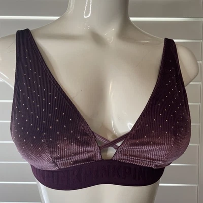 Nuevo Sujetador Bralette Mujer’s PINK by Victoria’s Secret Egg Plant Terciopelo Sin Forro XS Foto 1 de 4