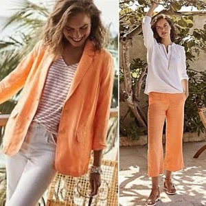 J.Jill Love Linen Easy Wide Leg Crop Pants and Blazer Orange Summer 2 Piece M - Picture 1 of 12