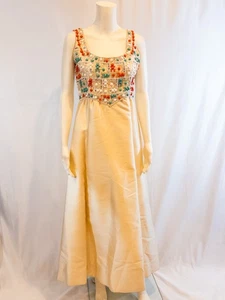 Gino Charles Neiman Marcus 60s Vintage Turquoise, Coral Beaded Ivory Silk Gown - Picture 1 of 5