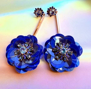 ​Kate Spade NY Blue Snowy Night Sequin Statement 3 inch Earrings Size XLarge - Picture 1 of 8