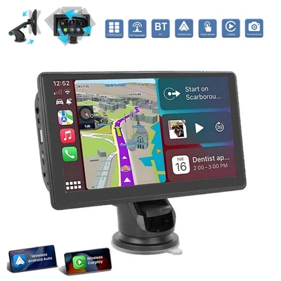 7 In Portable Touch Screen Wireless Apple Carplay Android Auto Car Radio BT FM - Image 1 of 4