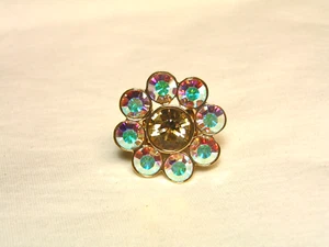 ...KATE SPADE...Gold Tone, Brown & AB Aurora Borealis Crystals Ring, Size 8.25.. - Picture 1 of 8