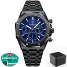 Gents Men?S Large Blue Stainless Steel Date Calendar Chronograph Watch Boxed