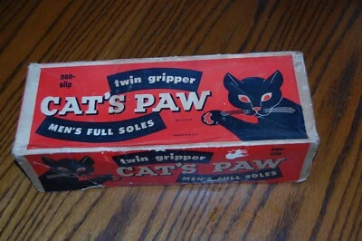 Vintage Cat’s Paw 14x5.5"  Box Sign  Advertising shoe soles repair cardboard - Image 1 of 4