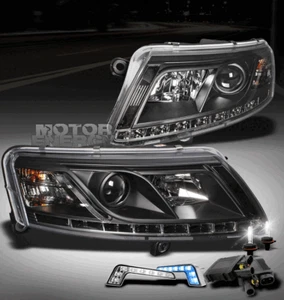 05-08 AUDI A6 LED BLACK PROJECTOR HEAD LIGHTS+BLUE DRL DAYTIME RUNNING+6000K HID - Bild 1 von 4