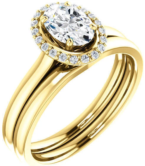 Boda de compromiso de oro amarillo de 14 k con halo de diamantes ovalados y redondos de 1,12 quilates en total Foto 1 de 1