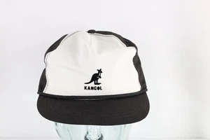 NOS Vtg 80s Kangol Spell Out Roped Short Bill Leather Strapback Hat Black USA - Picture 1 of 10