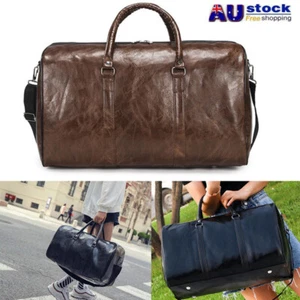 Mens Large Leather Travel Duffle Work Bag Handbag Holdall Luggage Weekend Tote - Picture 1 of 13