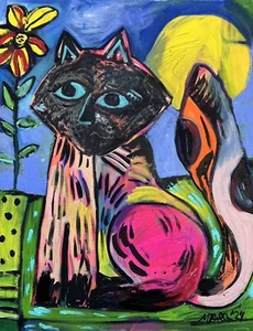 Picatso By MBollen original painting stylized cat cubism modern cats - Picture 1 of 12