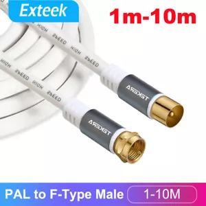 1m-10m TV Antenna Cable PAL Male to F-Type Male Flylead Aerial Cord Coax Lead - Picture 1 of 12