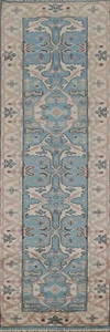 Light Blue Oushak Oriental Hallway Runner Rug 2' 7" x 9' 10" Handmade Wool Rug - Picture 1 of 17