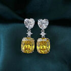 925 Silver Cubic Zirconia Women Heart Dangle Drop Stud Earrings Wedding Jewelry