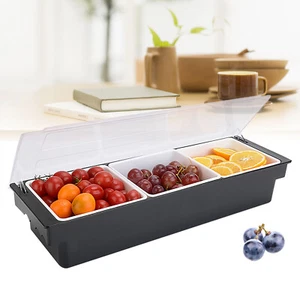 3 Compartments Condiment Dispenser Chilled Server Bar Caddy Food Tray +Lid NEW - Picture 1 of 9