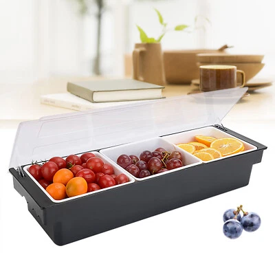 3 Compartments Condiment Dispenser Chilled Server Bar Caddy Food Tray +Lid NEW - Image 1 of 4