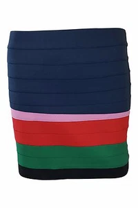 BAND OF OUTSIDERS Blue Striped Bandage Mini Skirt (UK 8 | US 4) - Picture 1 of 3