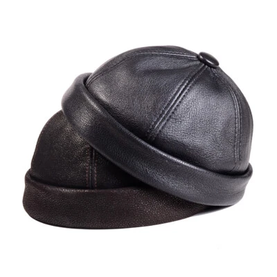 Men's Women's 100% Real leather Beanie Zucchetto Skullcap Beret Round Caps/Hats - Image 1 of 4