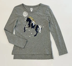 GAP Kids XL Gray L/S Cotton Top Flip Sequins Horse Silver-Black-Gold-Red-Blue - Picture 1 of 4