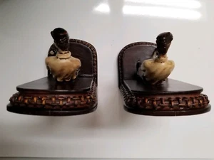 Fancy Vintage Wood Man Male Golf Golfer Bookends Statue Figure Wood Base Heavy - Picture 1 of 7
