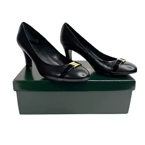 NIB Lauren Ralph Lauren Black Shelbi Kidskin & Patent Leather Heels 8B Classic - Picture 1 of 12