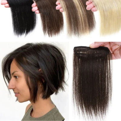 Invisible Clip In 100% Real Remy Human Hair Extensions Short Hair Pad Thick UK - Image 1 of 4