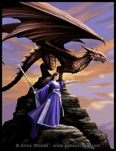 ARTE ANNE STOKES ENMARCADO NEGRO - IMPRESIÓN DE IMAGEN 3D DRAGÓN CENTINELA 325mm x 425mm - Imagen 1 de 2