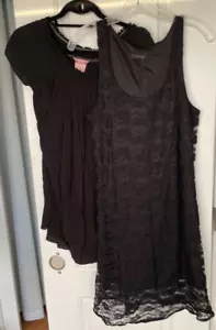 Bundle/Lot Set of 2 Women's Black Long Lace Tops Tunic Tank Size: P - Picture 1 of 13
