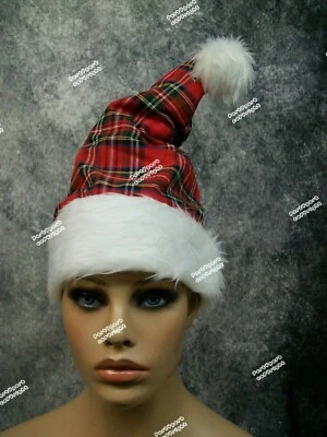 Sombrero de Santa Tartán Borde Blanco Festivo Cuadros Antiguo Medias Gorra Vacaciones Unisex Foto 1 de 4