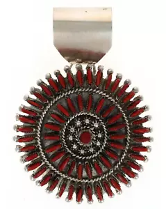 Natural Mediterranean Coral Needlepoint Cluster Pendant By Zuni Artist Eva Wyaco - Picture 1 of 3