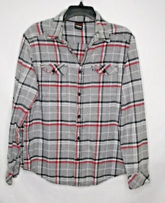 Hawk Mens Flannel Shirt Large Gray Plaid Long Sleeve Cotton Pockets Button Up - Image 1 of 4