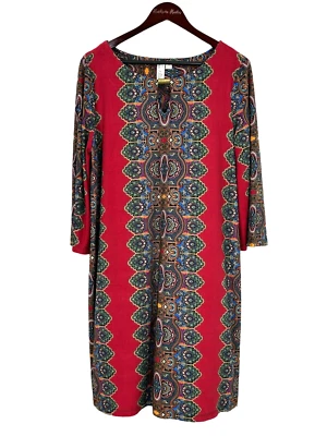 Emma & Michele 女式 XL 码红色换装连衣裙佩斯利及膝轻便 T4 — 第 1/4 张图片